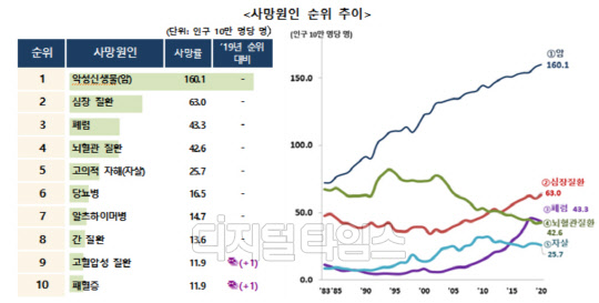 지난해 사망원인 추이. <자료:통계청>